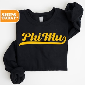 Phi Mu Sorority Sweatshirt | Phi Mu Aesthetic Hoodie | Crewneck Sweatshirt | Greek Apparel | Big Little Basket | Yellow Cursive