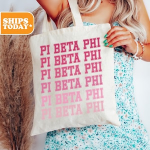 Pi Beta Phi Pink Varsity Sorority Tote Bag | Pi Phi Bid Day Gift | Canvas Tote Bag | Big Little Basket | Beach Bag | Laptop Bag 44768g