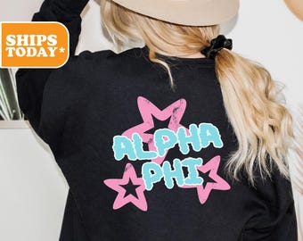 Alpha Phi Triple Star Pop Sorority Sweatshirt | APHI Sorority Hoodie | Big Little Reveal | Greek Merch | Pullover Hoodie | Sorority Gifts