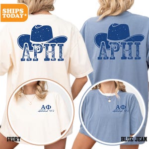 Alpha Phi Blue Hat Comfort Colors Sorority T-shirt | APHI Sorority Merch | Greek Gifts | Preppy Shirt | Sorority Apparel