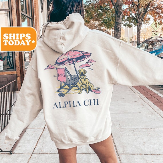 Alpha Chi Omega Beach Bliss Sorority Sweatshirt | ACHIO Sorority Merch | AXO Big Little Reveal | Alpha Chi Greek Gifts | Pink Hoodie