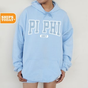 Pi Beta Phi Sorority Sweatshirt | Pi Phi Crewneck Sweatshirt  | Aesthetic Hoodie | Sorority Merch | Greek Letters |  _ White Athletic _