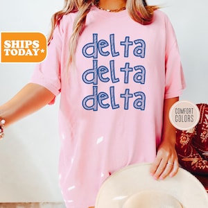 Delta Delta Delta Comfort Colors Sorority T-shirt | Tri Delta Sorority Letters | Trendy Shirt | Big Little Gift | - Charming Crew -