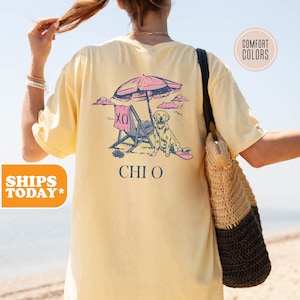 Chi Omega Beach Bliss Comfort Colors Sorority T-shirt | Chi O Sorority Letters | Big Little Shirts | Sorority Apparel | Preppy Shirt