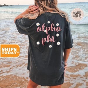Alpha Phi White Daisy Comfort Colors Sorority T-shirt | APHI Sorority Letters | Big Little Shirts | Sorority Apparel | Preppy Shirt