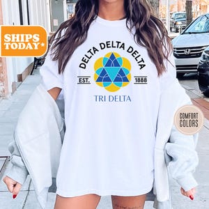 Delta Delta Delta Comfort Colors Sorority T-shirt | Tri Delta Sorority Letters | Trendy Shirt | Big Little Gift | - Sorority Crest -