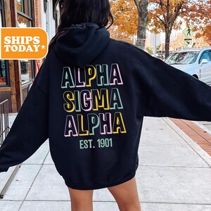 Alpha Sigma Alpha College Letters Sorority Sweatshirt | Alpha Sig Preppy Hoodie | Greek Letters | Pink Hoodie | Sorority Apparel