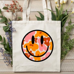 Smiling Flower Tote Bag, Retro Smiley Face, Trendy Bags, Birthday Gift, Vintage Tote