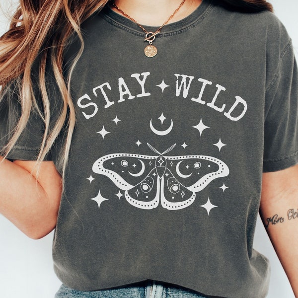 Stay Wild Tee, Moon Child, Wiccan Vibes Shirt, Moth and Moon, Goth Girlie, Edgy Style, Comfort Color T-Shirt