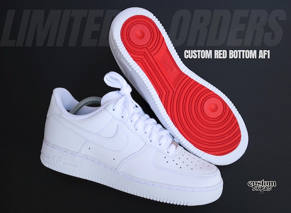 Custom Red Bottom Air Force 1 | Black or White AF1 | Handmade Custom Sneakers | Clean Streetwear Shoes | Made to Order