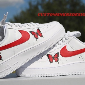 Custom Air Force 1 Shoes Hand Painted Red Swoosh, Checkered Swoosh and  Tattoo