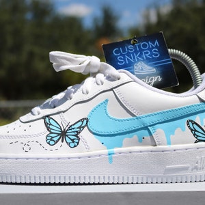 Custom Butterfly Drip Af1, Blue Butterflies, Drip AF1 designs, Custom Air Force One, Sneakerhead Gift, Personalized Air force 1, Af1 customs