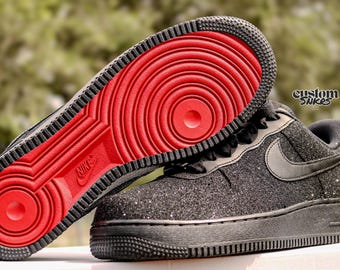 Custom Black/red Glitter Air Force 1, Custom Rope Laced Air Force