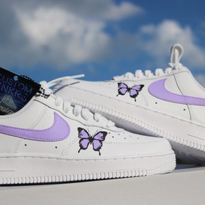 Custom Butterfly AF1,  Women’s Custom Purple Butterfly AF1, Custom Air Force 1 Sneakers with Purple Butterfly,  Gift for Her Custom Af1