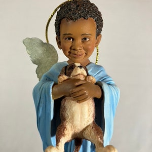 203 - Thomas Blackshear Puppy Love Black African American Ebony Visions Ceramic Christmas Tree Ornament