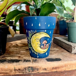 Moon & Mushroom Blue Planter 4”