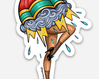 Umbrella Thunderstorm Pin-up Sticker