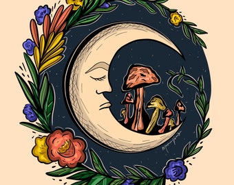 Floral Mushroom Moon Print