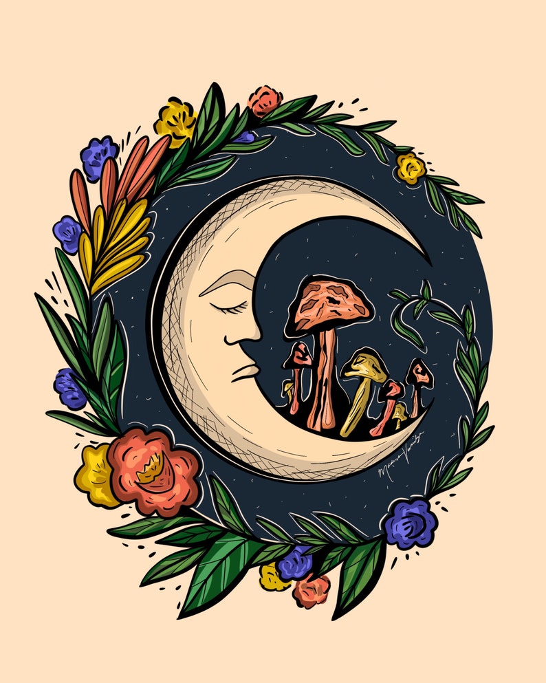 Floral Mushroom Moon Print image 1