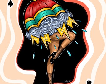 Jack of Spades- Umbrella Thunderstorm Pin up Print