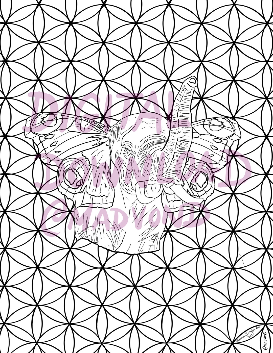 Butterfly Elephant Printable Coloring Page Download - Etsy