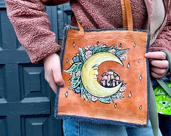Hand-Painted Floral Moon Wilson’s Leather Bag