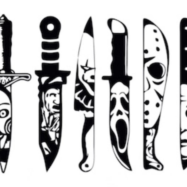 Horror Knife Decals, Slasher Decal, Bumper Decals, Ghostface, Chucky, Michael Myers, Billy...