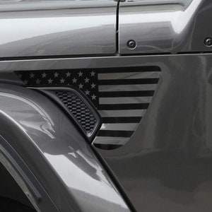 Jeep Wrangler 2018-2023, 2 décalcomanies d'aération latérales pour garde-boue, drapeau américain (les mesures sont sur les photos)