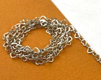 Corrente de coração de prata esterlina 925 de 3 mm – Corrente de elos românticos sem fecho para fazer joias DIY – Colar ou pulseira por metro