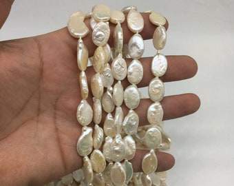 Beige Ellipse Freshwater Pearl Strand (15-17mm)