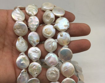 19-23mm Freshwater Coin Pearls, White Freshwater Coin Pearl, Pearl Coin Bead, Lustrous Natural Flat Round Pearl, Large Coin Bead, OTTİ43