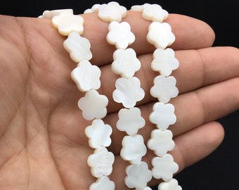 Mother of Pearl Clover Beads: White Shell Flower Jewelry Supplies