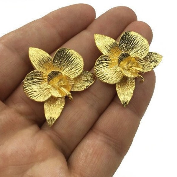 Crochets de boucles d'oreilles en laiton plaqué or 18 carats inspirés d'orchidées