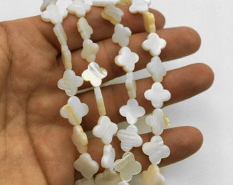 Mother of Pearl Four Leaf Beads: White Shell Clover Charms (12mm)