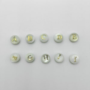 Mother of Pearl Shell Alphabet Beads, Mother of Pearl Round Letter Beads, Round Coin Letter Charms, Initial Charm, You Choose Letter, HZB044