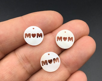 Mother of Pearl MOM Charm: Marine Jewelry Making Supplies, 12mm