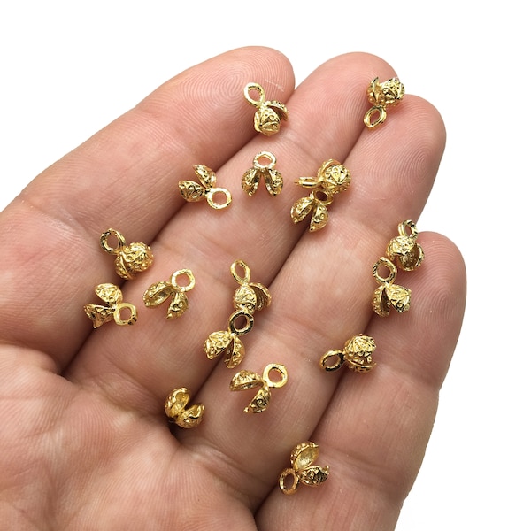 10mm 24k Shiny Gold Plated Crimp Ends Beads, Cord Ends, Clam Shell Bead Tip, Ball Chain Connector, Chain Crimps, Gold Plated Findings,CMK023