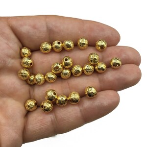 5 PCS 7mm, 24K Shiny Gold Ball Beads, Gold Spacer Beads, Gold Spacer Balls, Gold Plated Findings, Bracelet Connectors, Jewelry Making,TFK101
