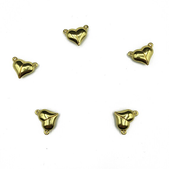 24K Gold Plated Magnetic Heart Charms 23x20mm, Gold Magnetic Clasp, CZ Pave Heart Magnetic Charms