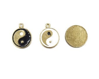 24K Gold Plated Yin Yang Pendant, Black Enamel Pendant, Yin Yang Charm, Symbol Pendant, Gold Plated Yin Yang, Yinyang Pendant, YLK005