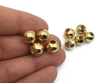 10 pezzi, perline placcate in oro lucido 24k da 10 mm, perline distanziatrici, perline cave, perline minuscole, perle per bracciali, perline a sfera, reperti placcati in oro, TBN002