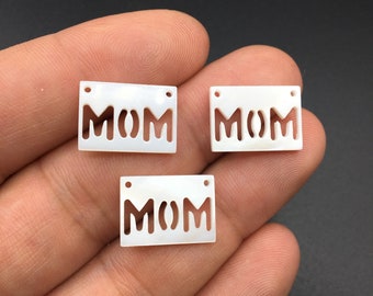 Mother of Pearl 'Mom' Charm: Marine Jewelry Making Supplies (12x17mm)