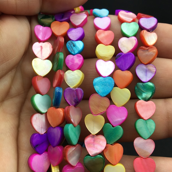 Mother Of Pearl Colored Heart, Pearlescent Color Heart 10 mm Beads, Top Perforated, Colored Pearls, Mop Heart, Gift for Her, SDH015