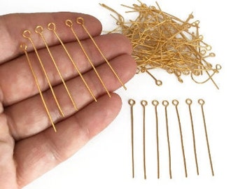 Spille Per Occhi In Ottone - Spilla Per Occhi In Oro Lucido - Spille Per Occhi Per Perle Solide - Ottone Placcato Oro Reale 18 Carati - Forniture Per Gioielli - 50,02x0,7 Mm - RGP3319-50 - Italia - Foto 7