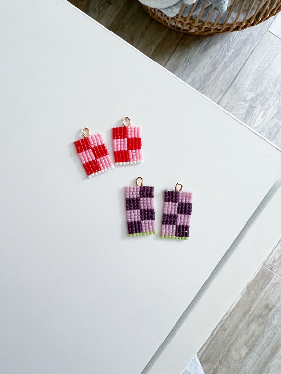 Pink Checker Beaded Earrings Pink Checker Beaded Earrings