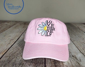 Daisy Hat, Embroidered Dad Hat, Baseball Caps for Women, Hats with Designs, Adjustable Hats, Made to Order Hats, Cotton Caps