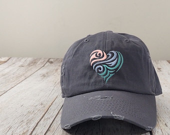Heart Hat, Celtic Heart, Unstructured Hat, Distressed Hat, Embroidered Hats for Women, Embroidered Gift for Her, Ladies Baseball Caps
