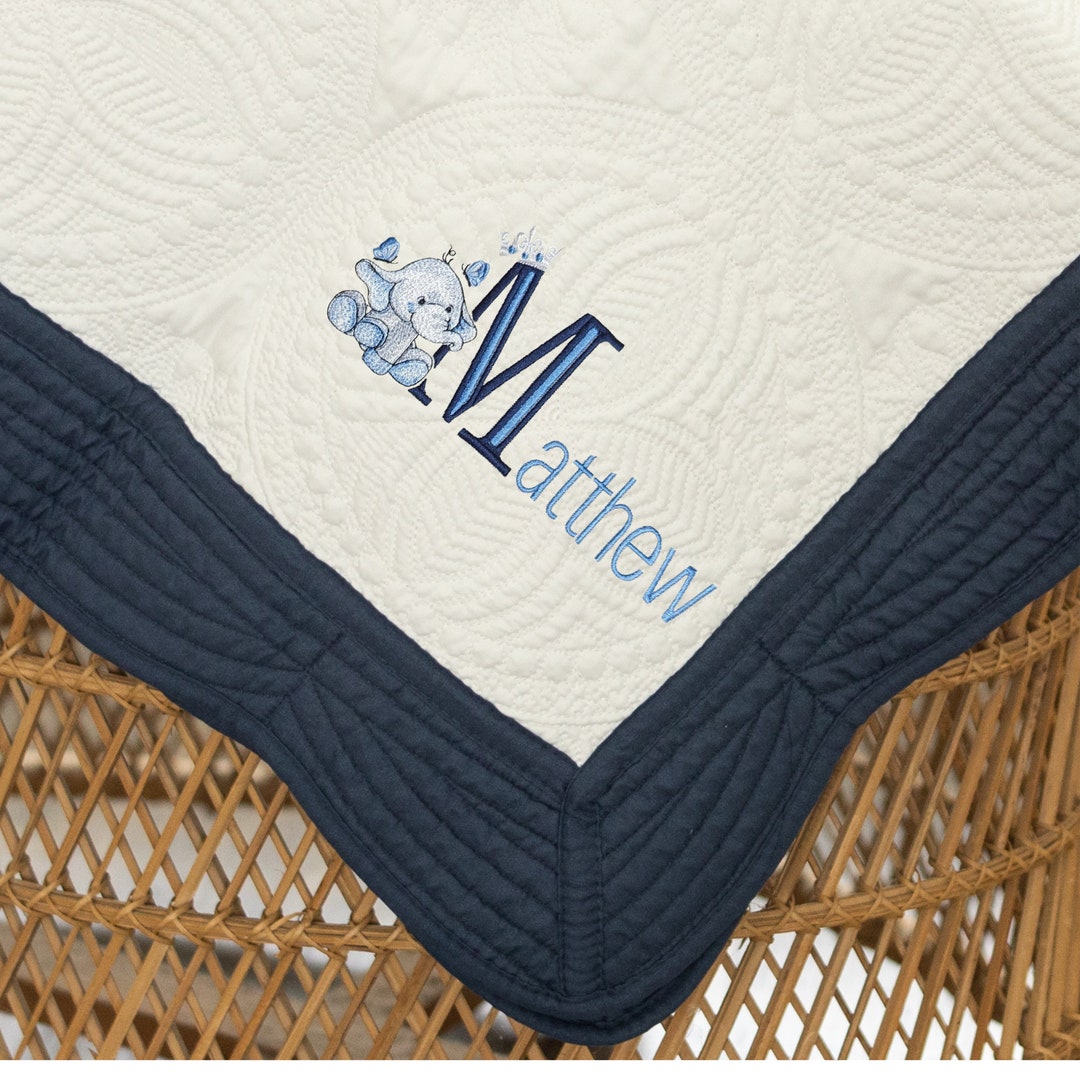 Embroidered Quilt for Baby Boy, Cotton Baby Blanket With Name