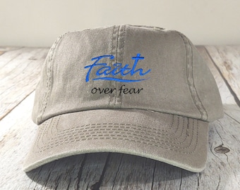 Faith over Fear Hat, Cap for Christian, Faith Hat, Baptism Gift for Men, Embroidered Religious Gift, Jesus Lover Gift, Fear Not Hat