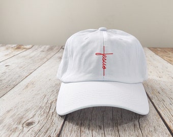 Christian Hat, Jesus Hat, Caps for Christian Men, Religious Accessory, Hat with Cross, Adjustable Dad Cap, Gift for Mom, Made to Order Hat